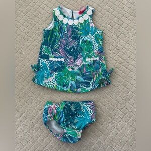 Lilly Pulitzer Green Tropical Print Dress with Bloomers Set
